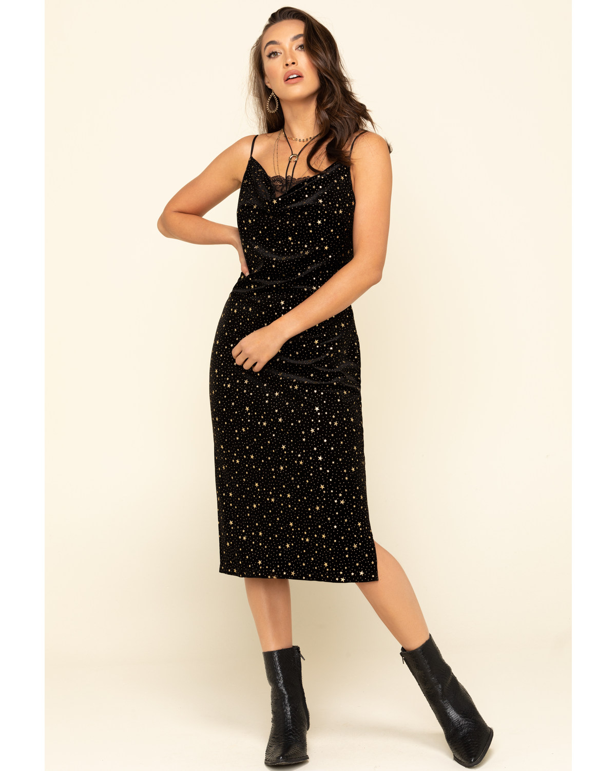 black print midi dress