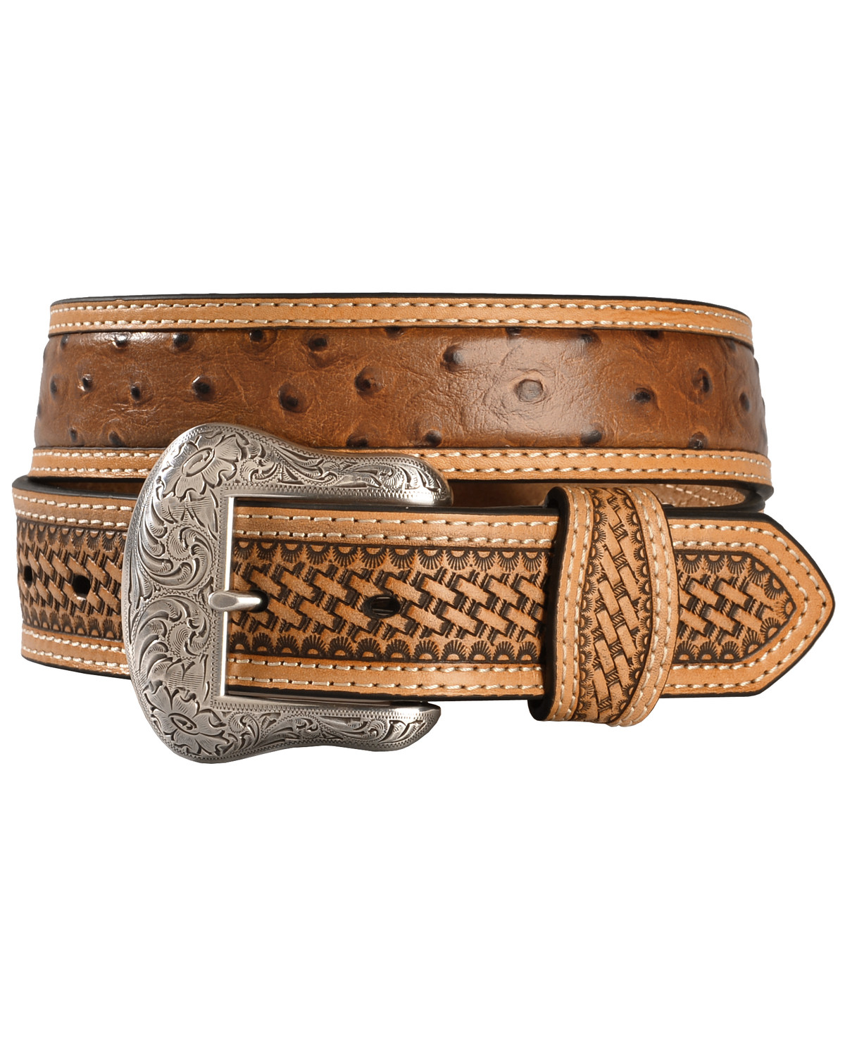 Nocona Basketweave Ostrich Print Leather Belt