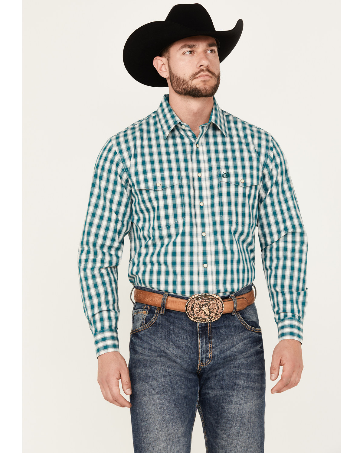 Panhandle Select Men's Plaid Print Long Sleeve Snap Western Shirt