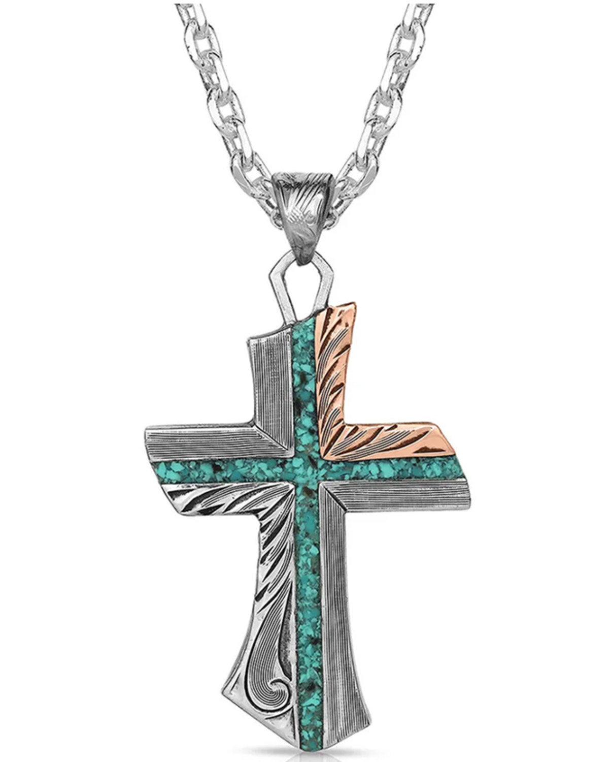 Montana Silversmiths Men's Inner Light Turquoise Cross Necklace