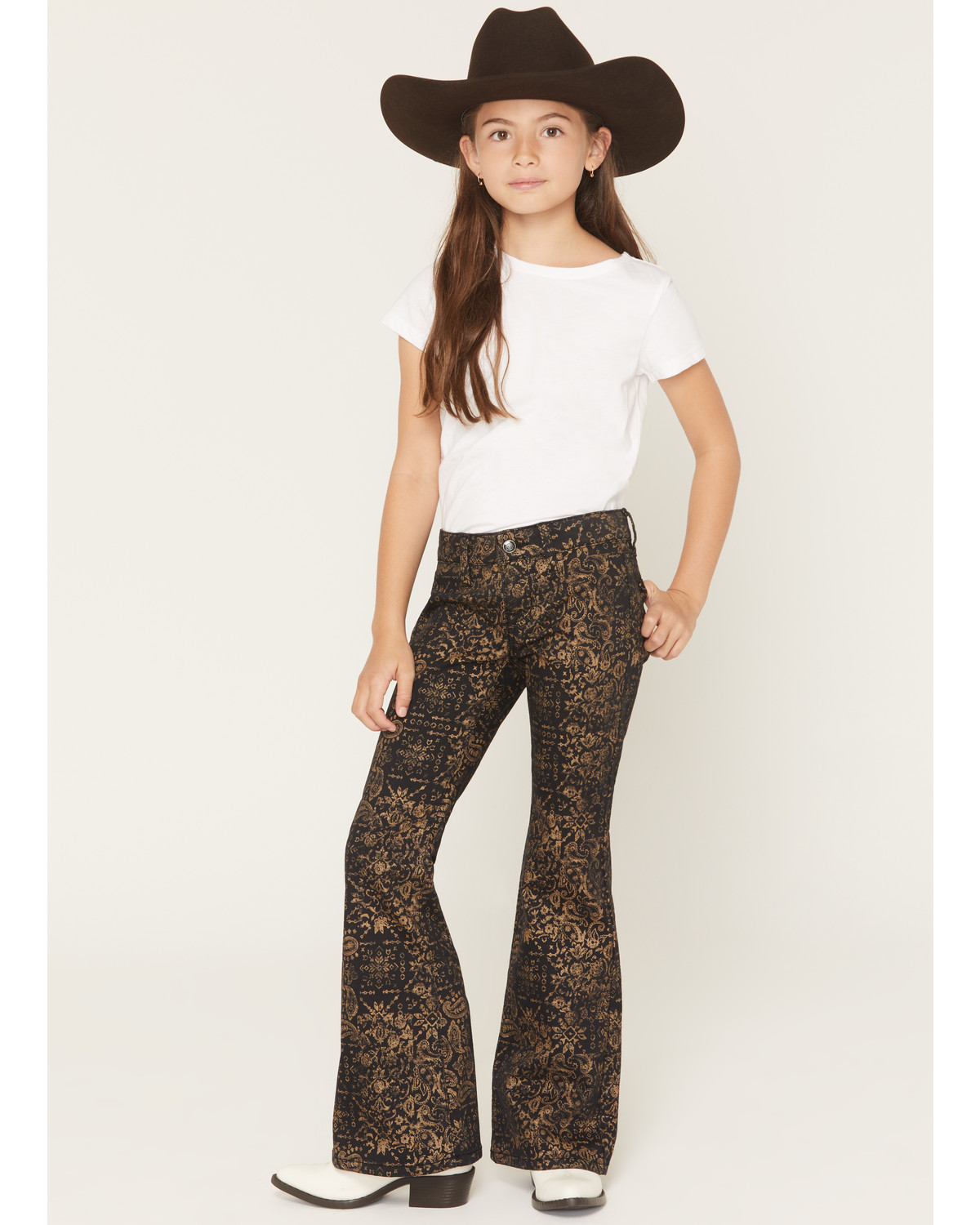 Rock & Roll Denim Girls' Paisley Distressed Flare Stretch Jeans
