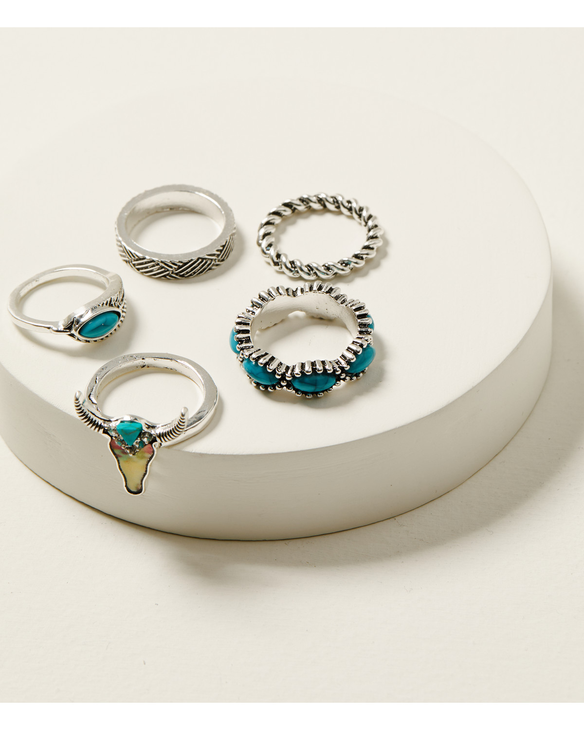 Shyanne Women's Steer Head and Feather Ring Set - 5 Piece
