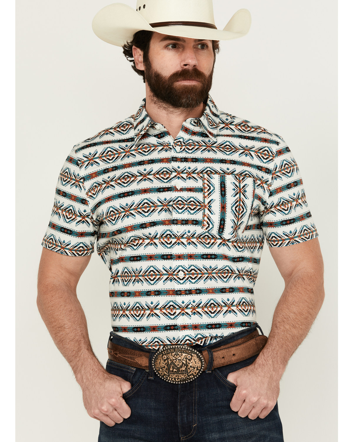 RANK 45® Men's Resurrection Southwestern Print Short Sleeve Button-Down Performance Stretch Western Shirt