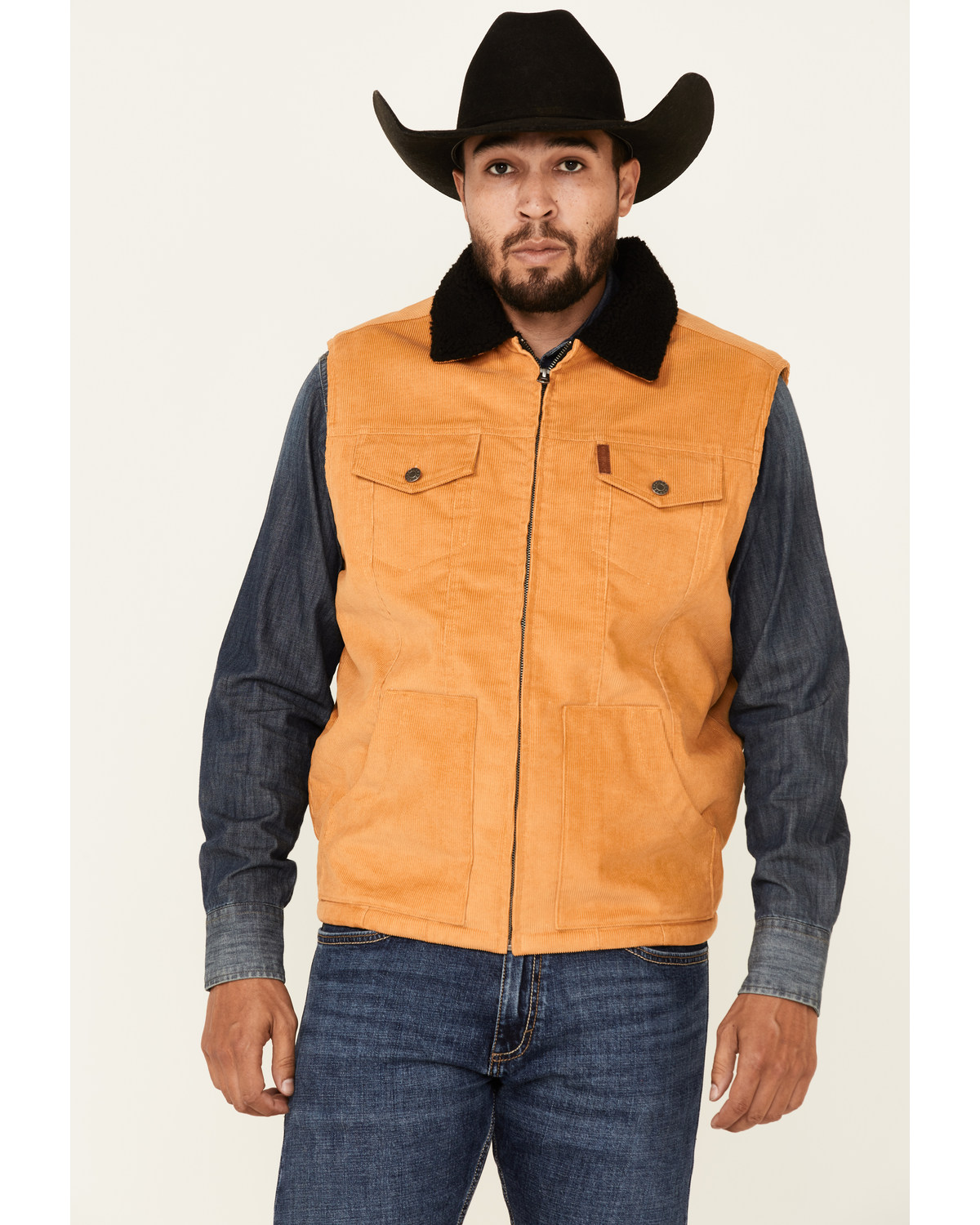 Cinch Men's Gold Sherpa-Lined Corduroy Zip-Front Vest