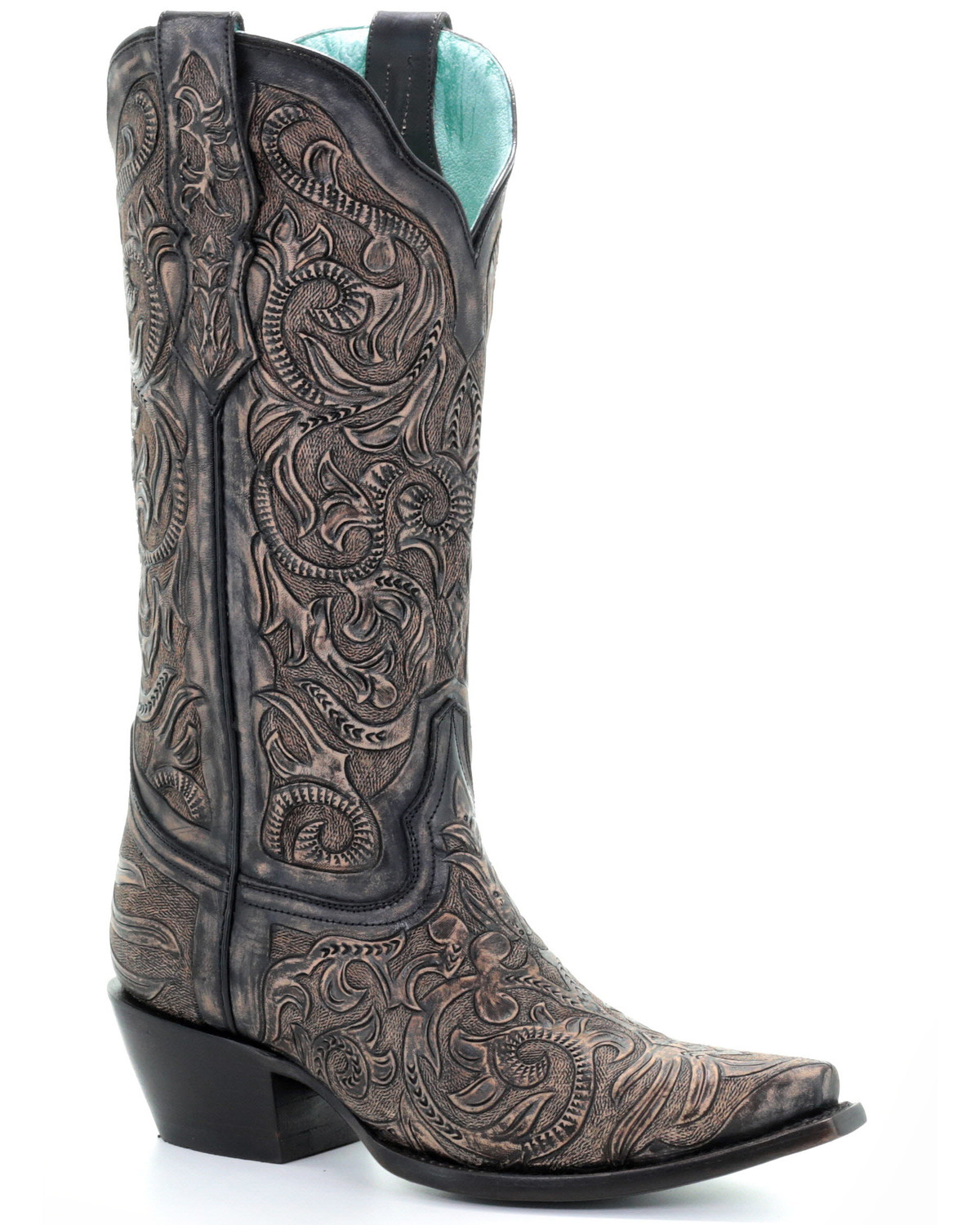 Corral Women's Black Hand Tooled Western Boots Snip Toe Boot Barn