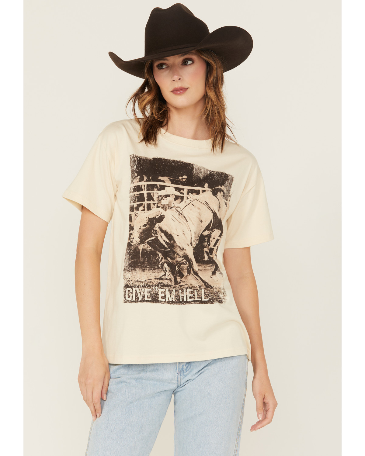 Shyanne Women's Give 'Em Hell Short Sleeve Boyfriend Graphic Tee