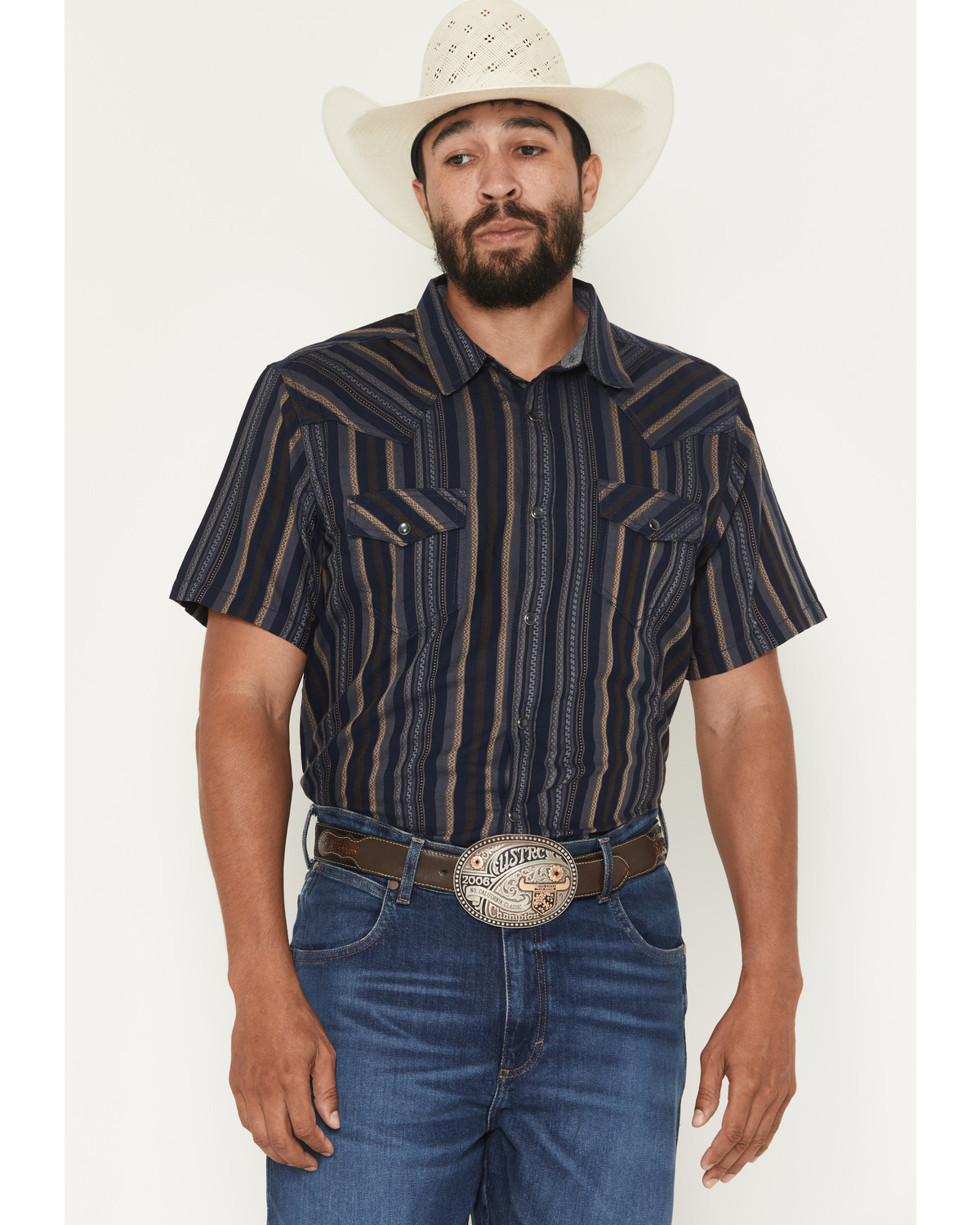 Cody James Men's Highland Rim Striped Print Short Sleeve Snap Western Shirt