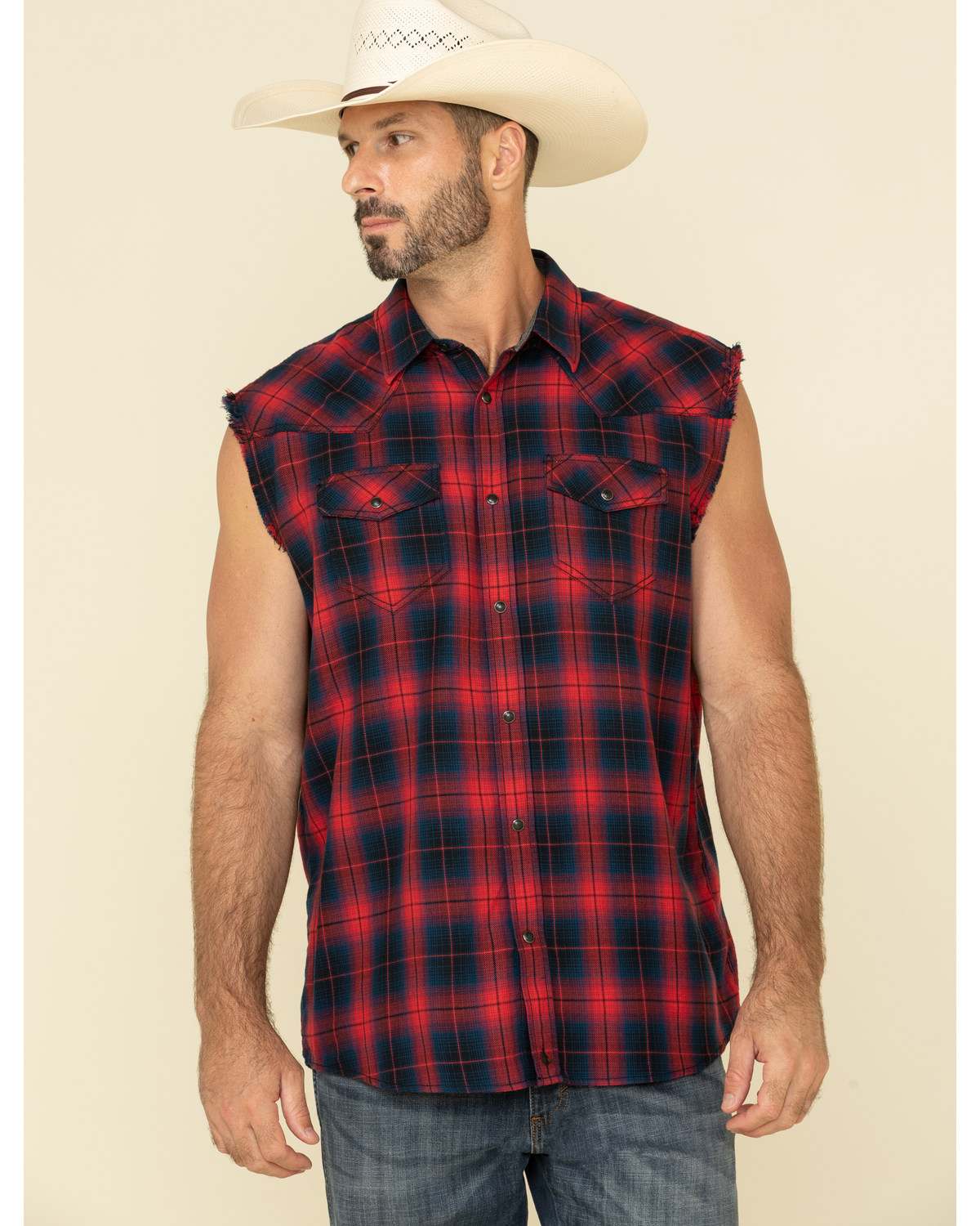 Sleeveless plaid shirt