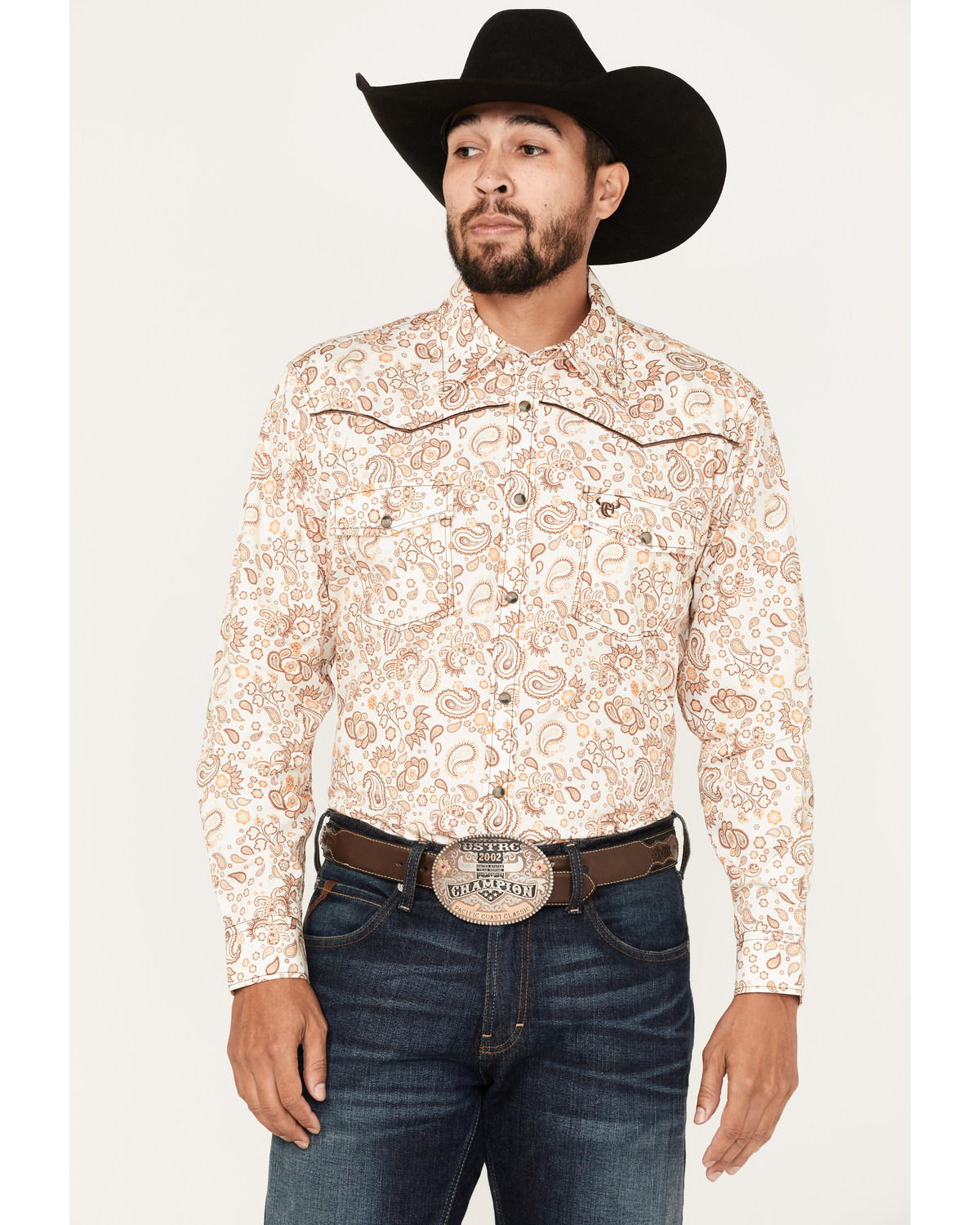 Cowboy Hardware Men's Paisley Print Long Sleeve Snap Western Shirt