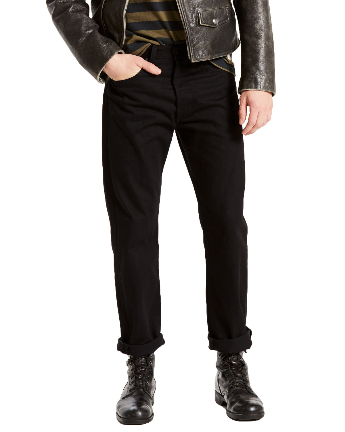 Levis Men's 501 Black Shrink-To-Fit Straight Stretch Jeans