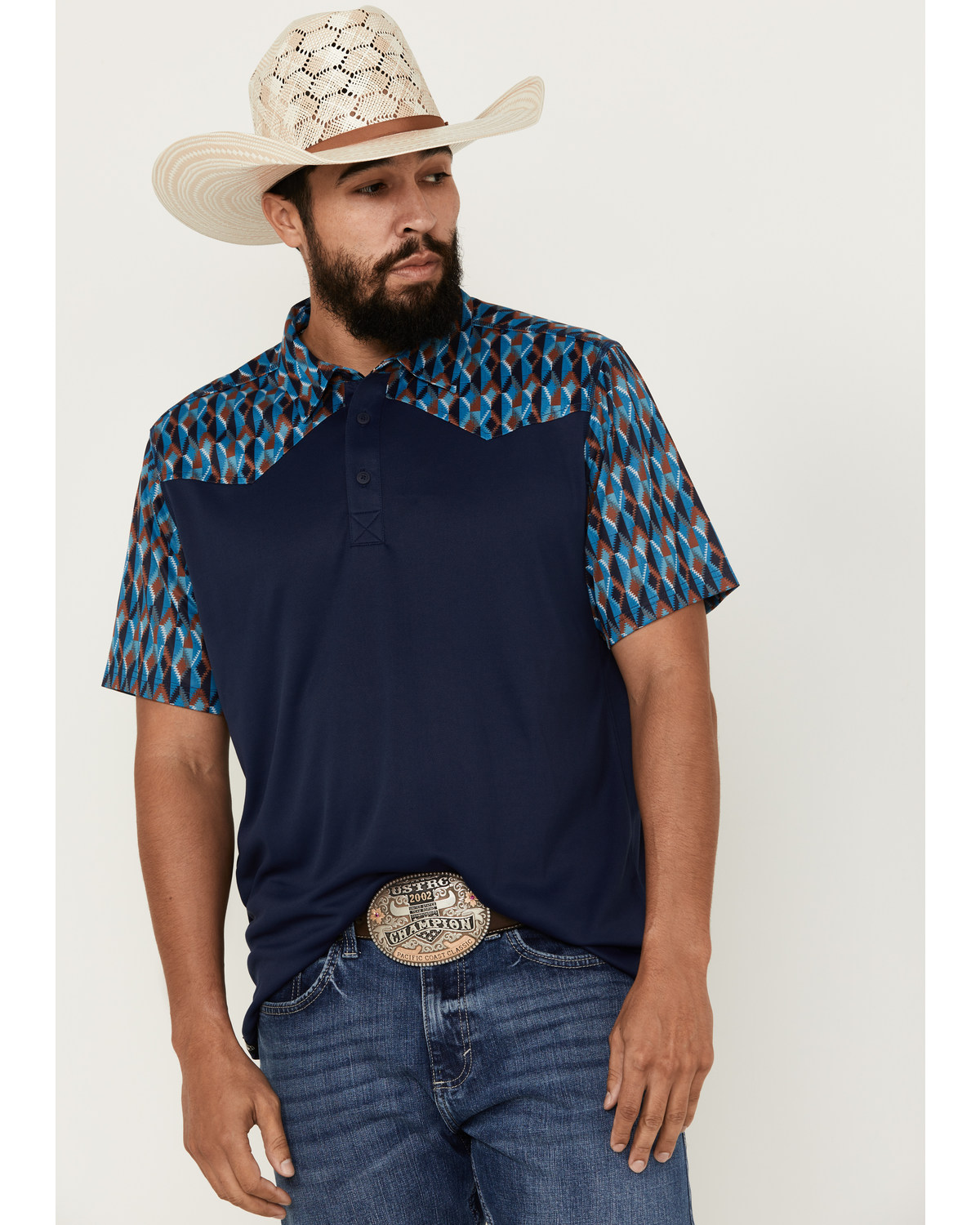 RANK 45® Men's Denton Color Block Short Sleeve Button-Down Polo Shirt
