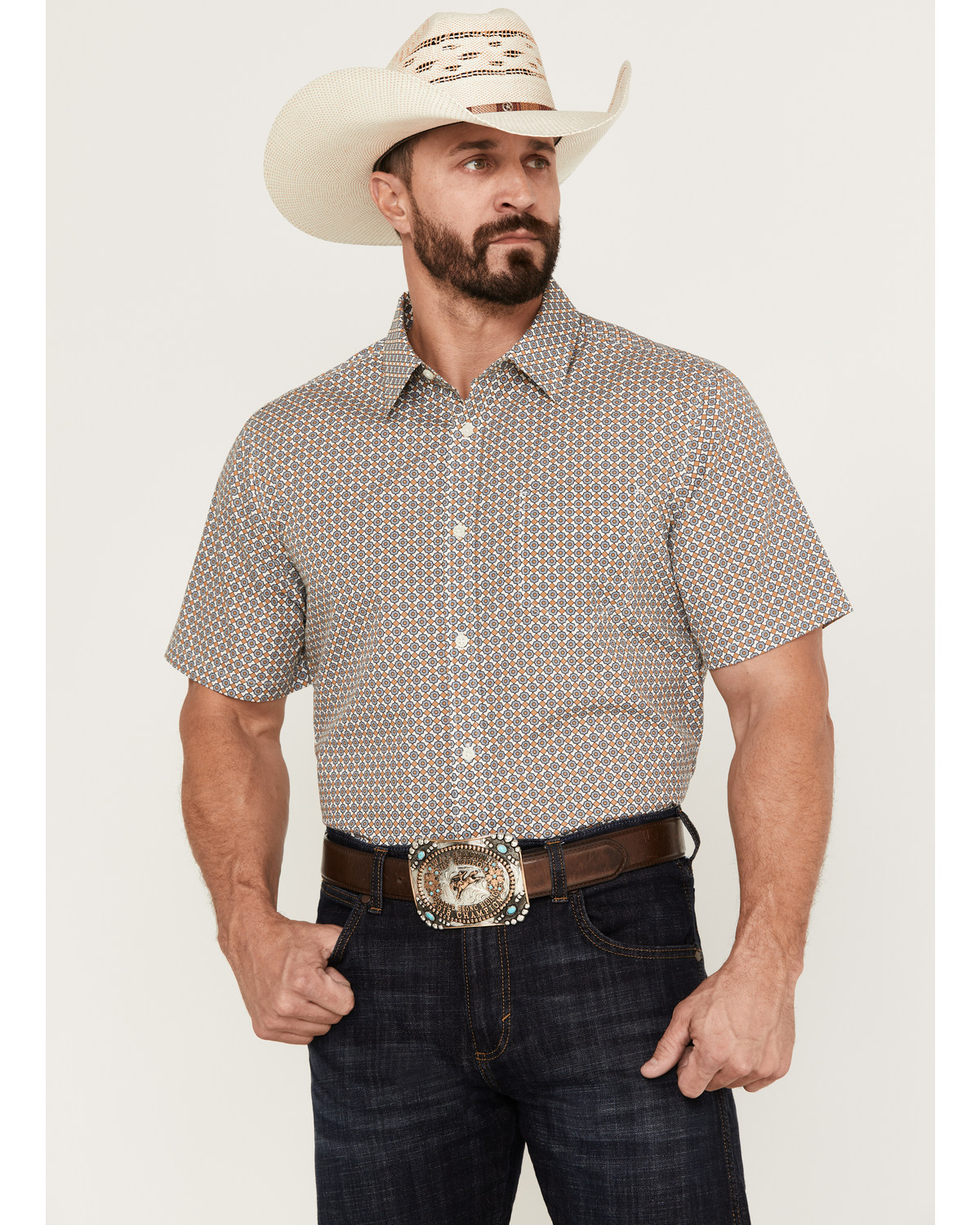 Gibson Men's Geo Print Short Sleeve Button-Down Western Shirt