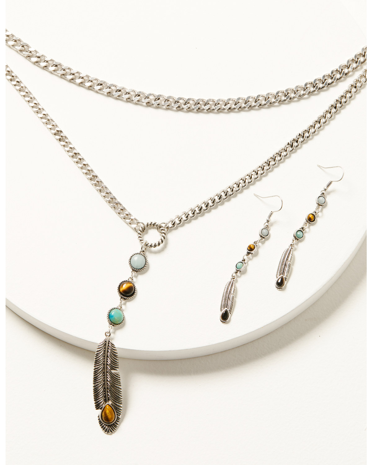 Shyanne Women's Juniper Sky Feather Necklace Earring Set - 2 Piece