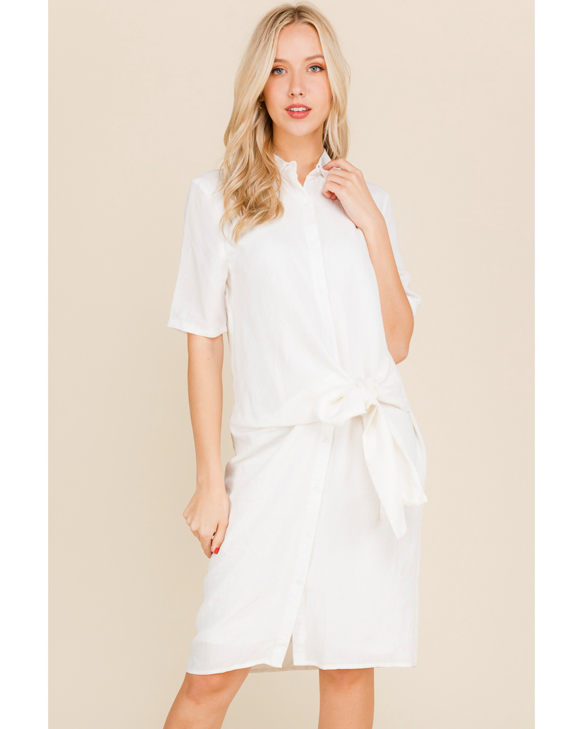 Polagram Women s White  Tie  Waist Shirt  Dress  Boot Barn