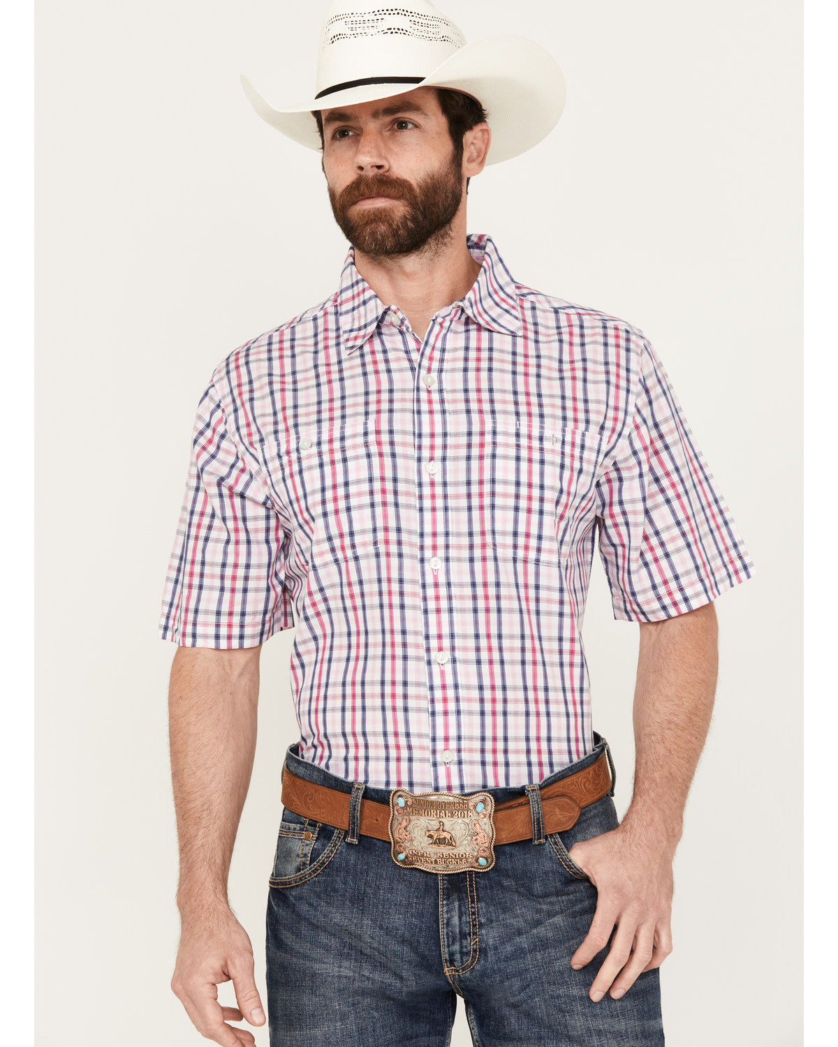Resistol Men's Billings Plaid Print Short Sleeve Button Down Western Shirt