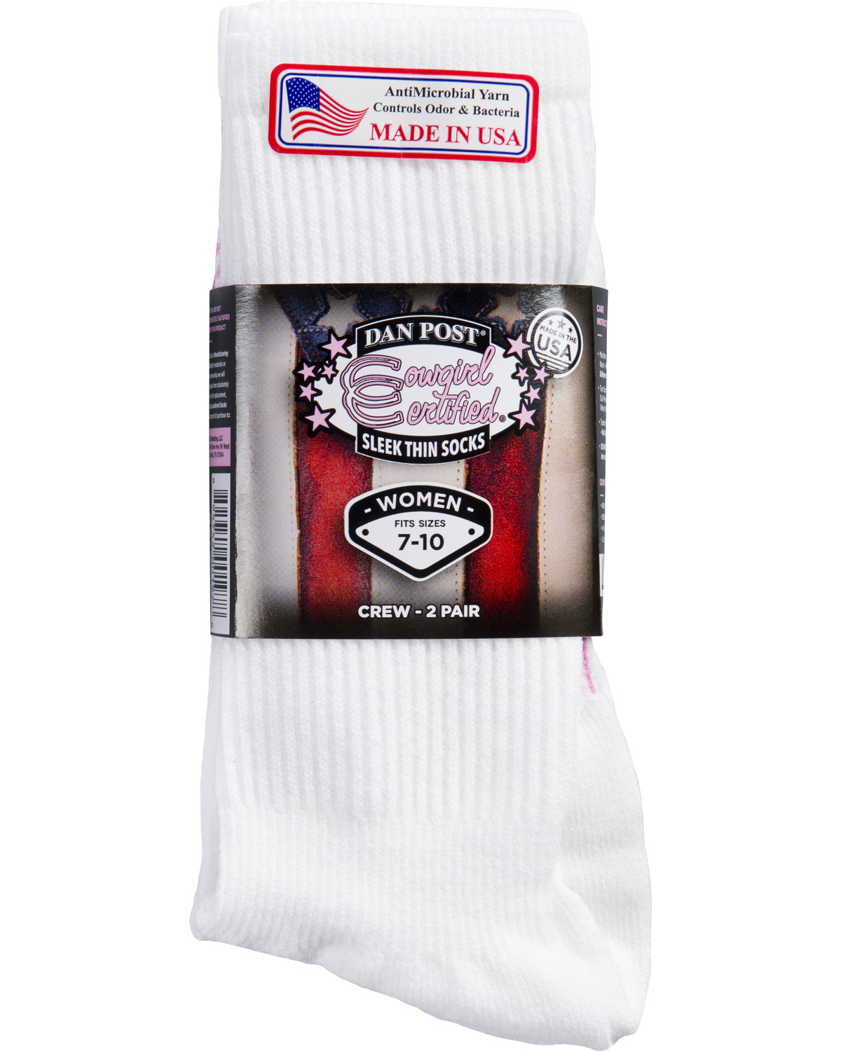 Dan Post Women's Cowgirl Certified Sleek Thin 2 Pack Crew Socks