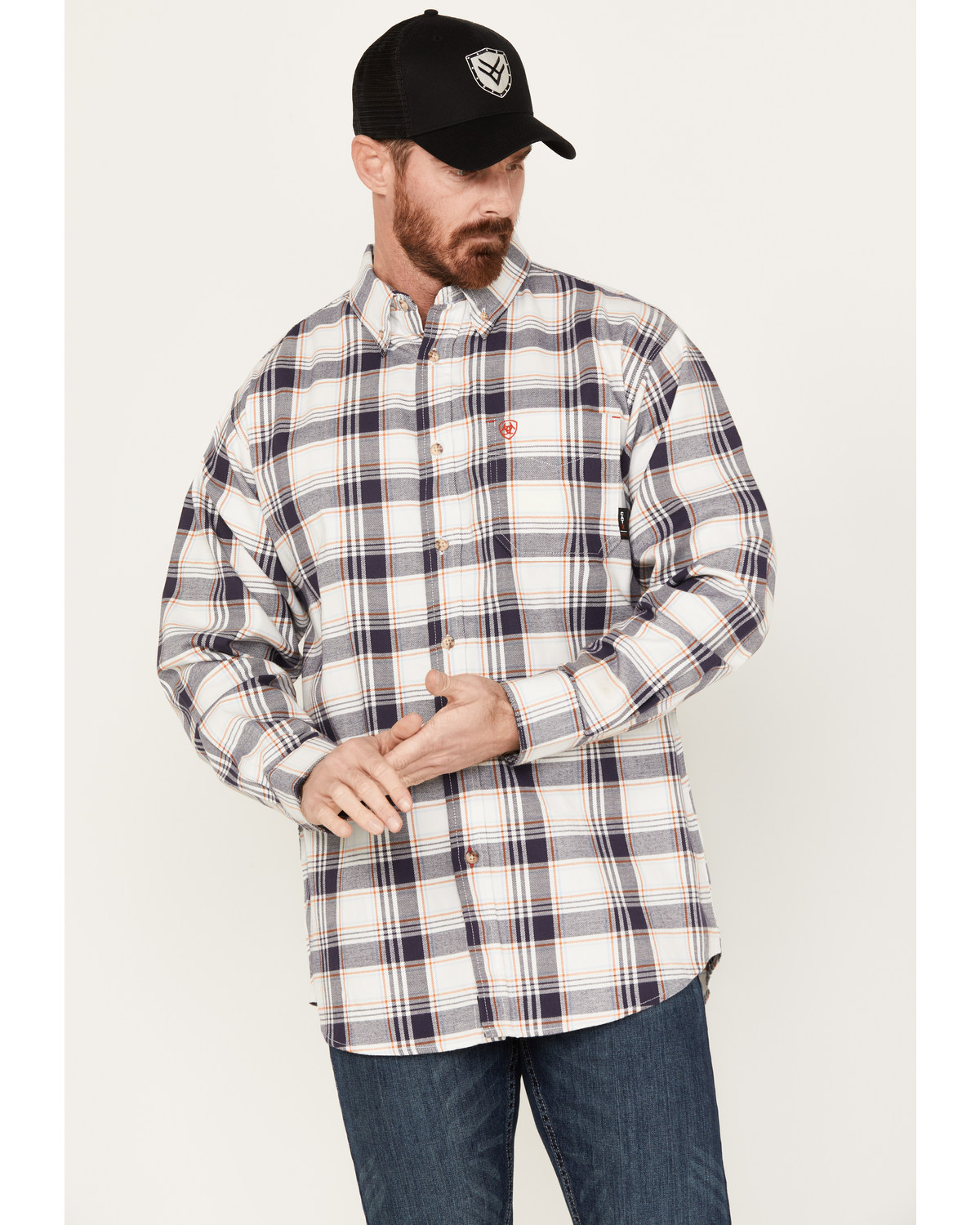 Ariat Men's FR Chiseled Plaid Print Long Sleeve Button Down Work Shirt