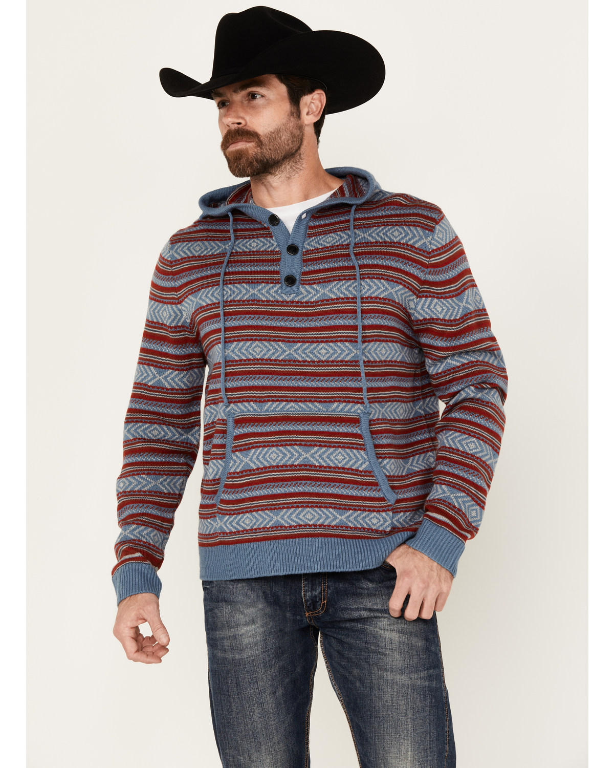 Rock & Roll Denim Men's Southwestern Striped Hooded Pullover