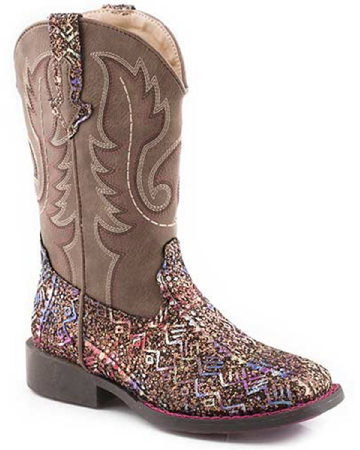 Roper Little Girls' Glitter Southwestern Western Boots - Square Toe