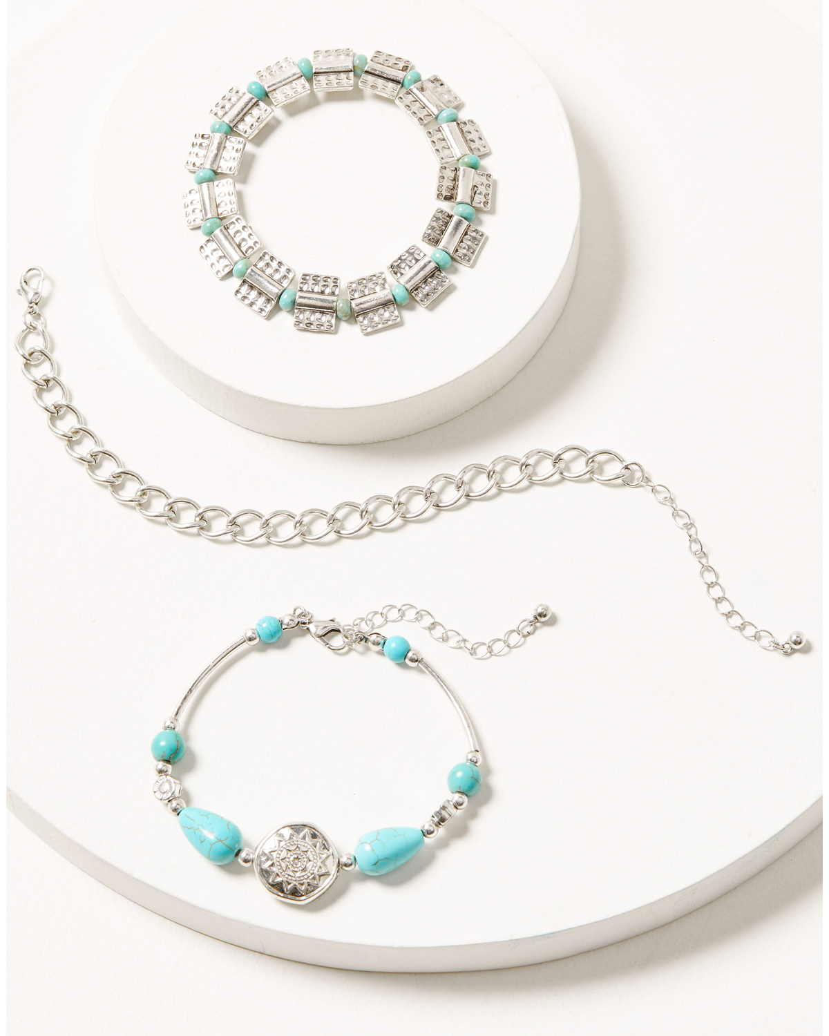 Shyanne Women's Silver & Turquoise Beaded Medallion Chain Bracelet Set