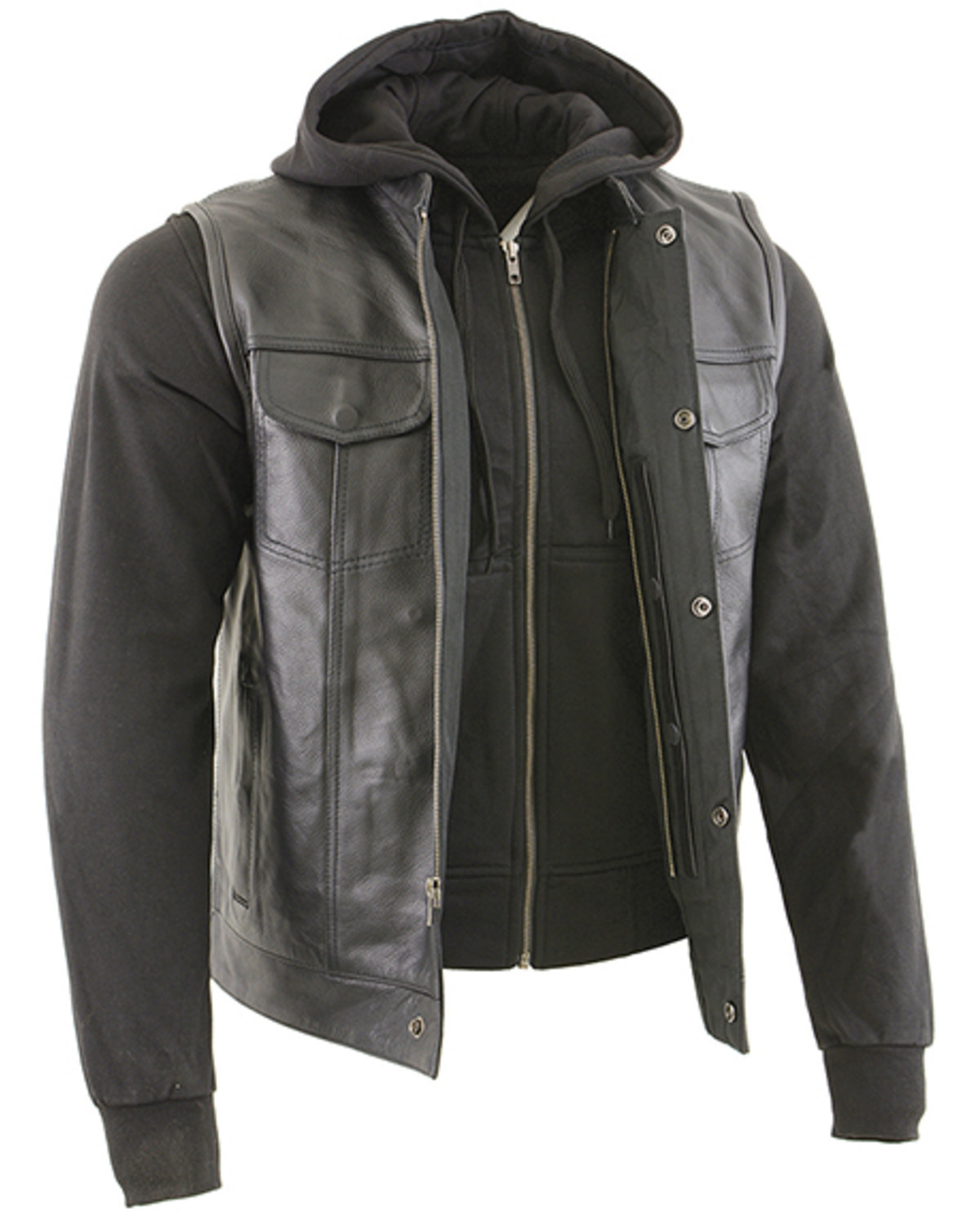 Milwaukee Leather Men's Club Style Zip Front Vest and Full Sleeve Hooded Jacket