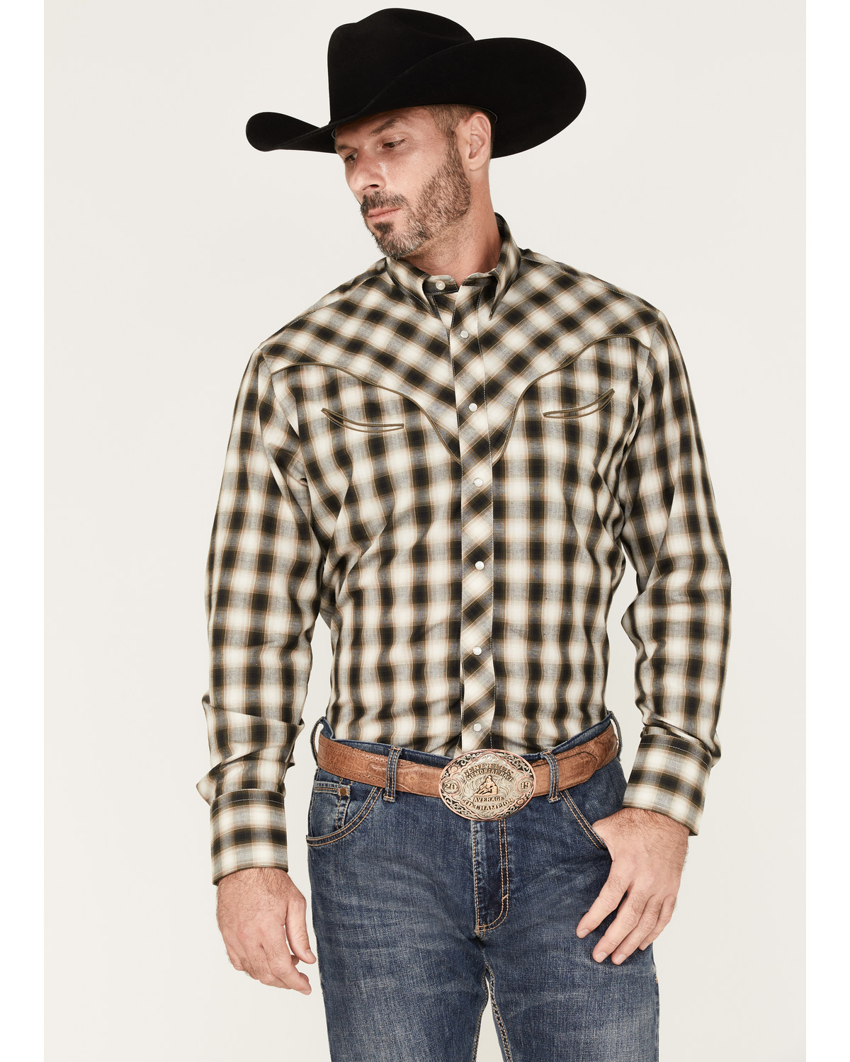 Roper Men's Plaid Print Long Sleeve Pearl Snap Western Shirt