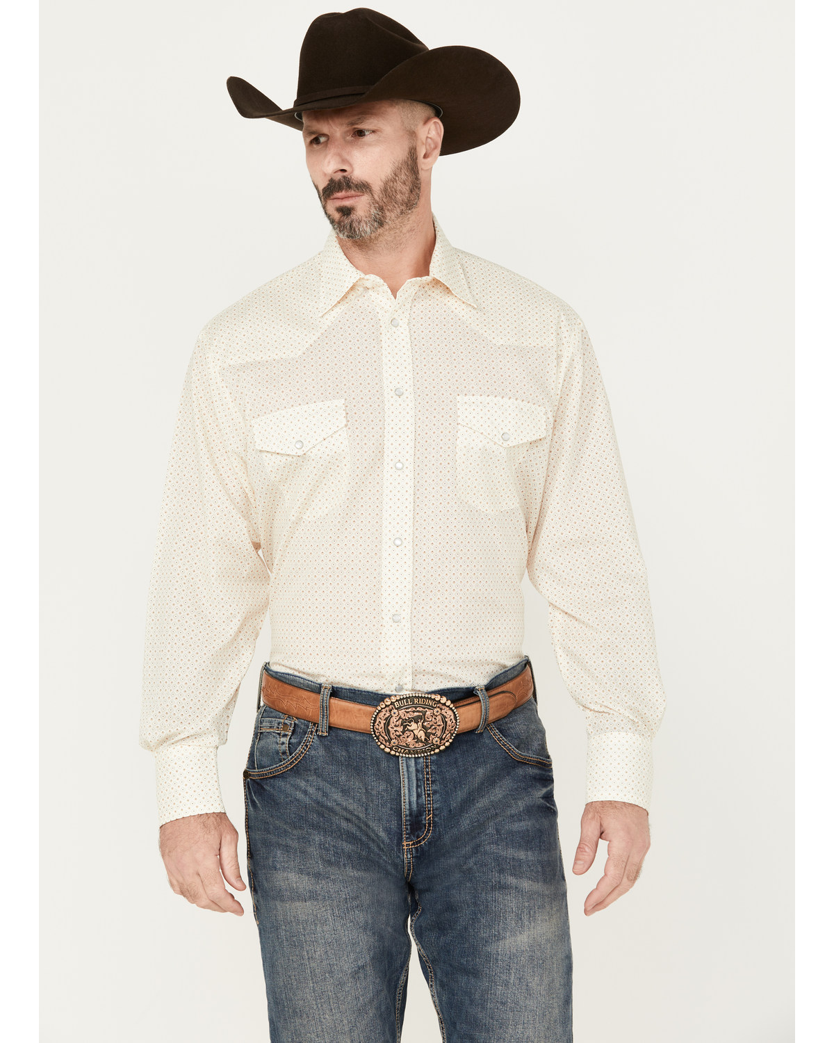 Roper Men's Geo Diamond Print Long Sleeve Pearl Snap Western Shirt