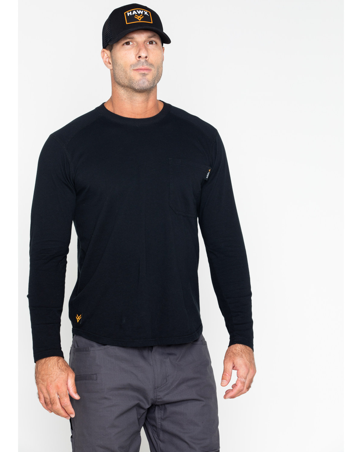 Hawx Men S Solid Pocket Crew Long Sleeve Work T Shirt Big Tall