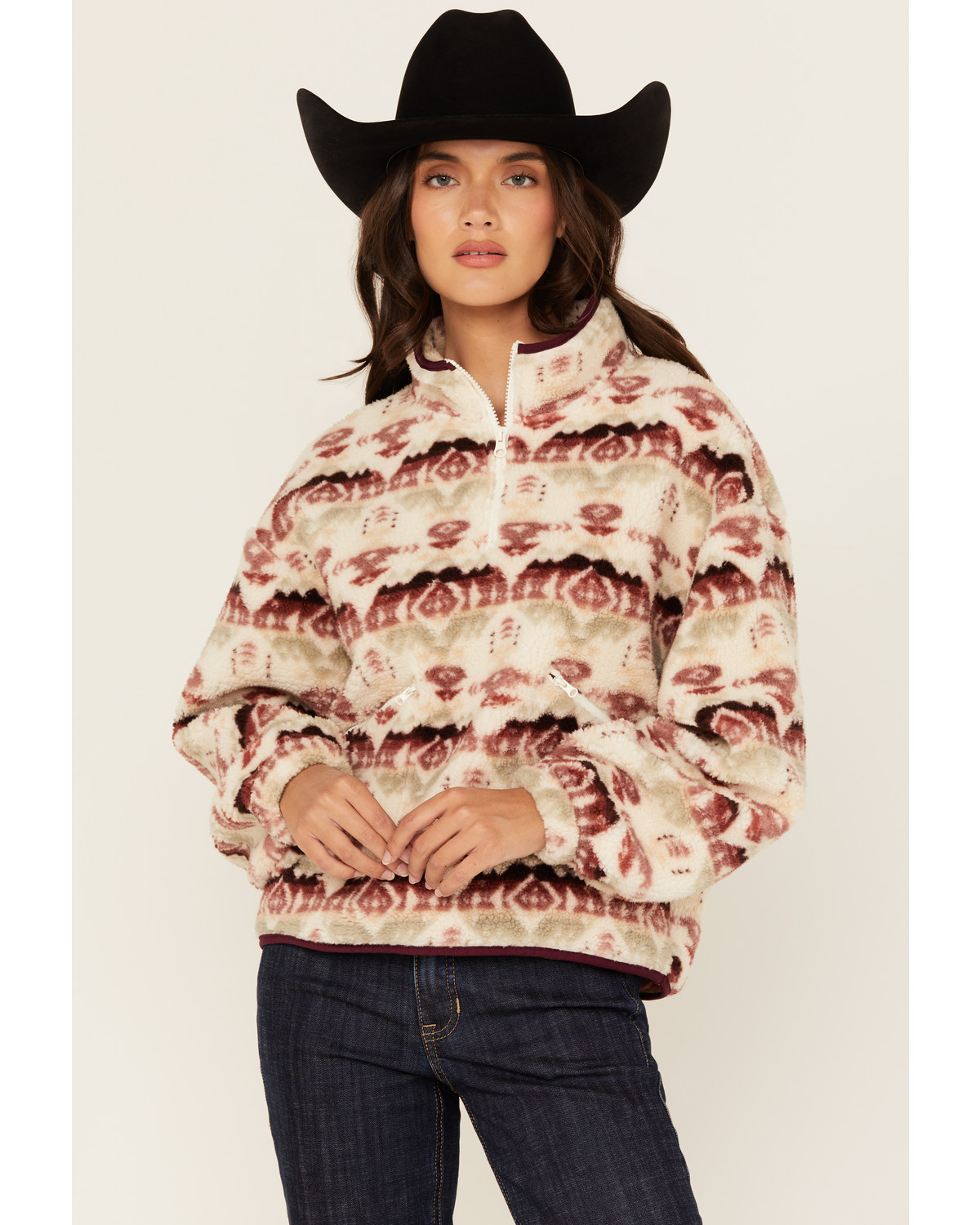 Rock & Roll Denim Women's Southwestern Print Sherpa Pullover