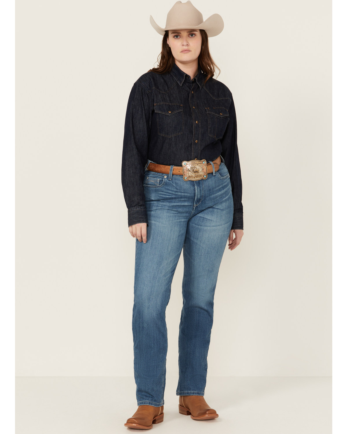 Ariat Women's R.E.A.L Medium Wash Perfect Rise Clover Straight Jeans - Plus