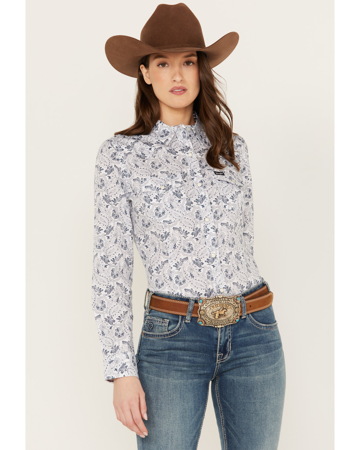 Wrangler Women's Paisley Print Long Sleeve Snap Western Shirt