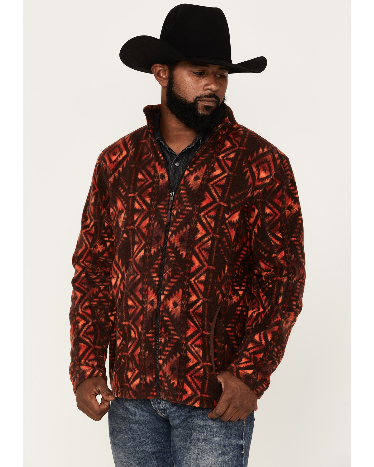 Powder River Outfitters Men's Southwestern Print Full-Zip Fleece Pullover
