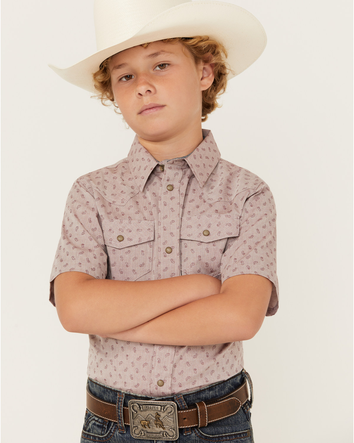 Cody James Boys' Paisley Print Short Sleeve Snap Western Shirt