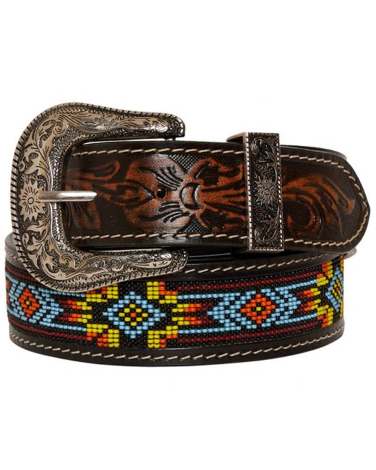 Myra Bag Women's Polychrome Southwestern Hand-Tooled Leather Belt