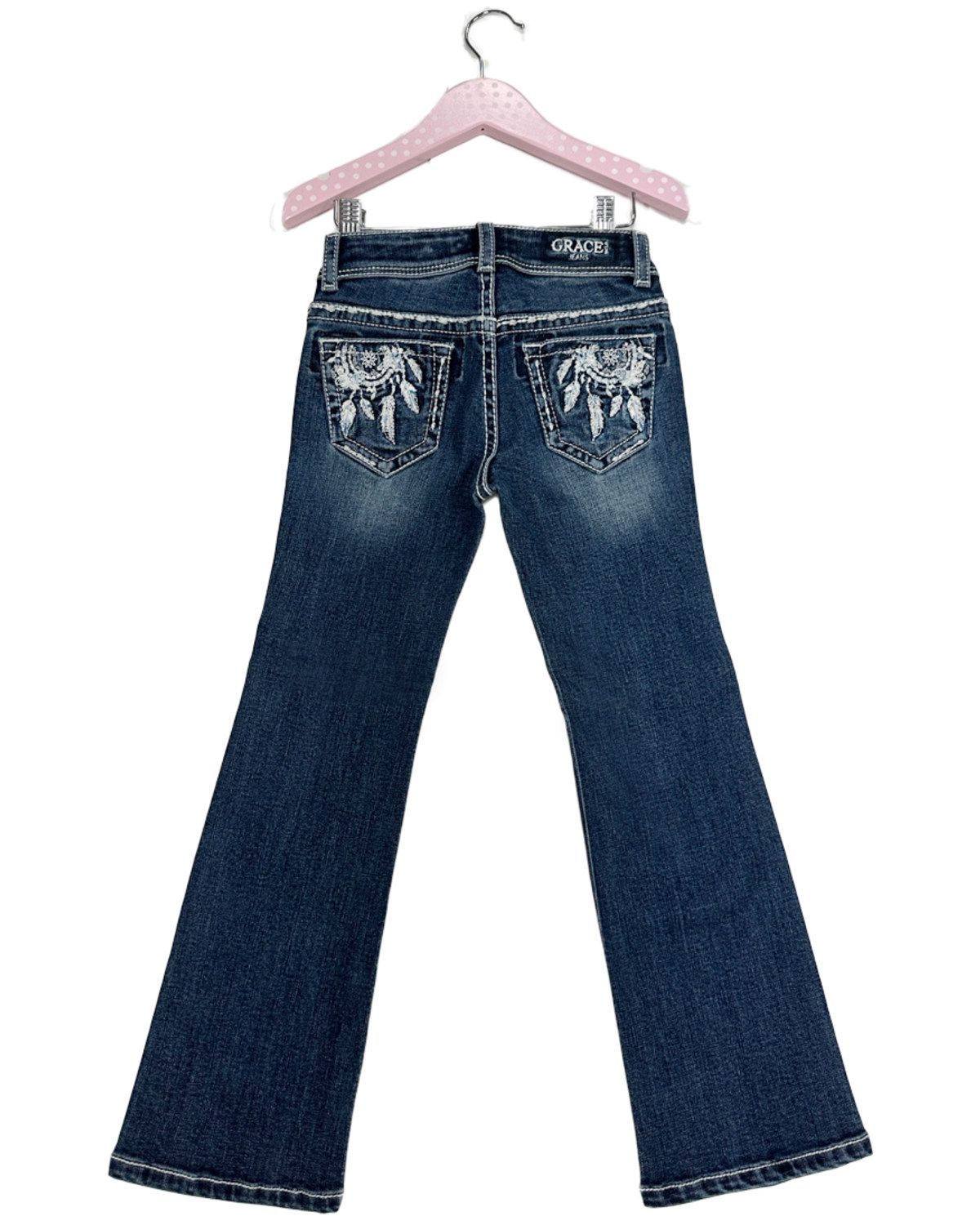 Grace LA Little Girls' Medium Wash Dream Catcher Pocket Bootcut Jeans