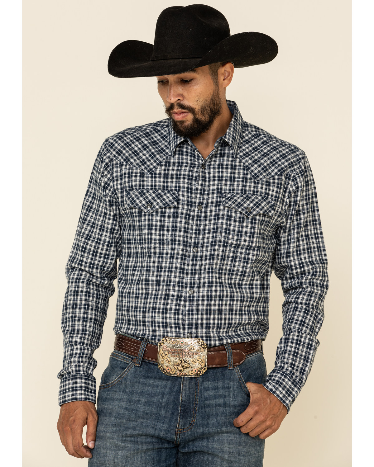Cody James Men's Ash Small Plaid Long Sleeve Western Flannel Shirt