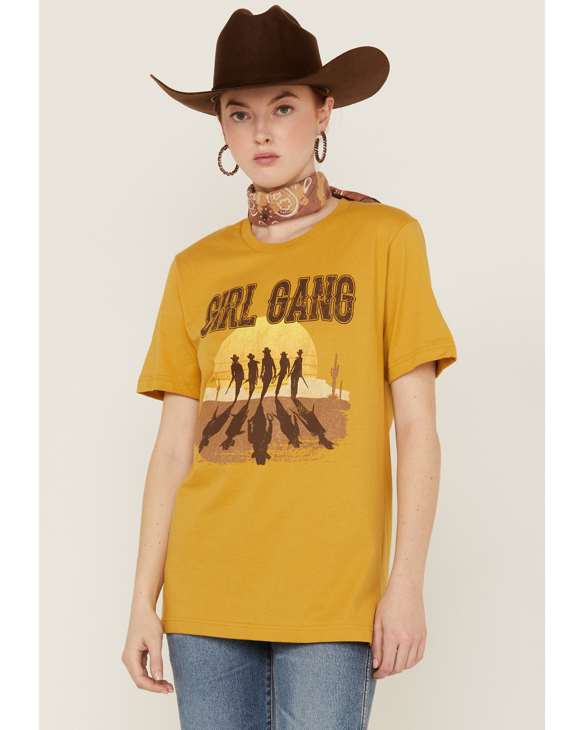 Goodie Two Sleeves Women's Girl Gang Sunset Mustard  Tee
