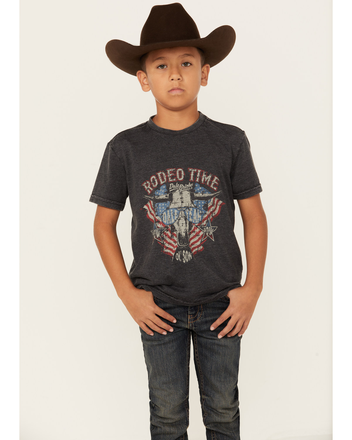 Rock & Roll Denim Boys' Dale Brisby American Rodeo Time Short Sleeve Graphic T-Shirt