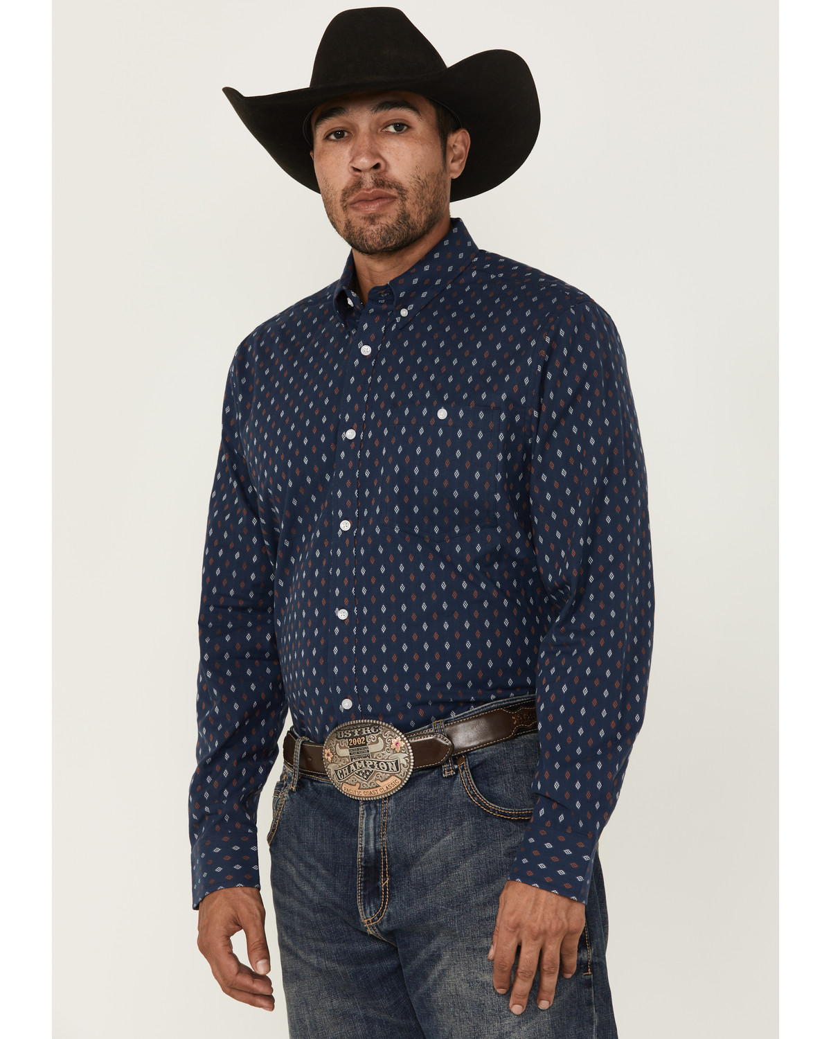 RANK 45® Men's Repocharge Geo Print Long Sleeve Button-Down Stretch Western Shirt