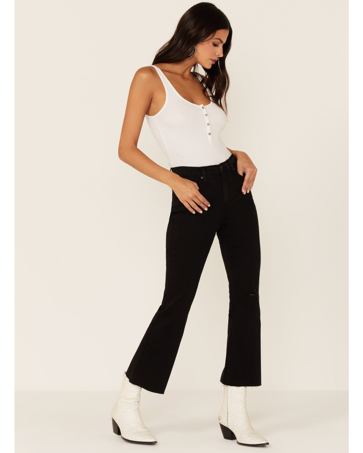 Wishlist Women's Black Crop Kick Flare Leg Jeans