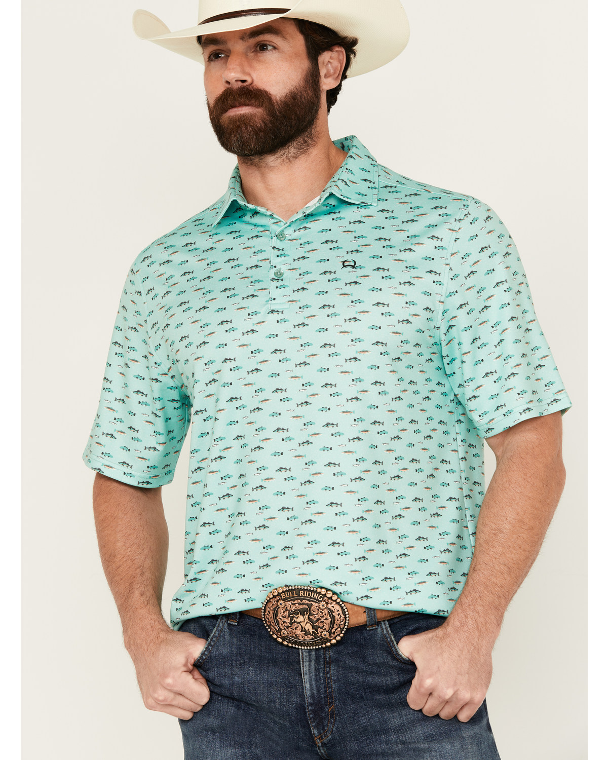 Cinch Men's ARENAFLEX® Fish Print Short Sleeve Performance Polo