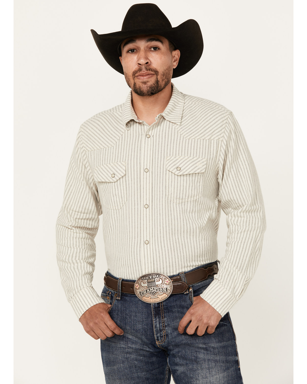 Blue Ranchwear Men's Boone Striped Long Sleeve Snap Shirt