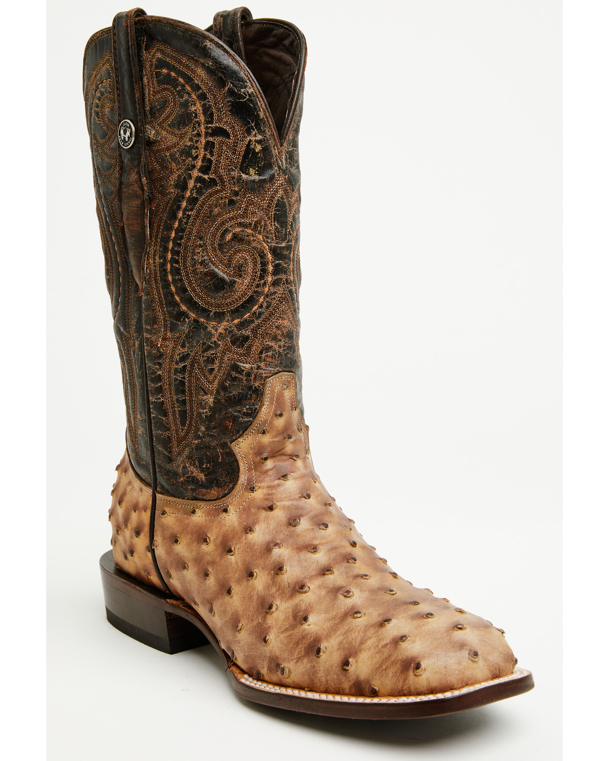 Tanner Mark Men's Ostrich Print Western Boots - Broad Square Toe