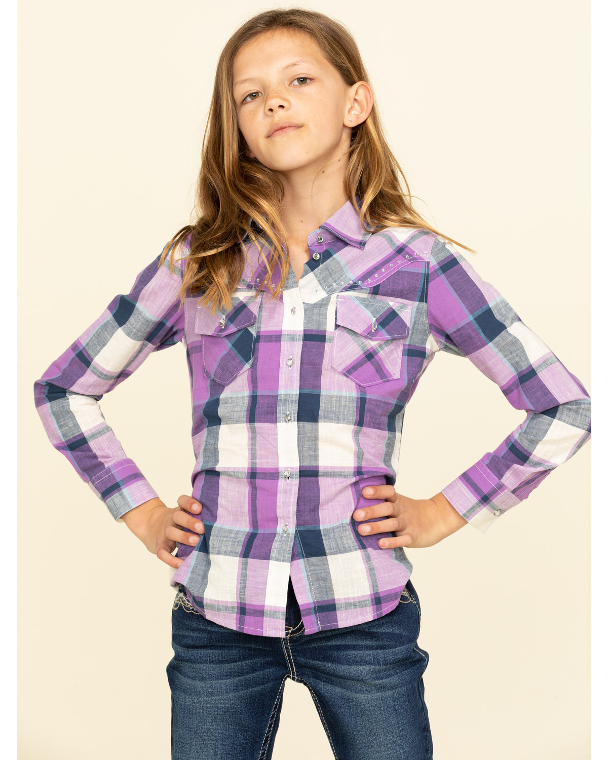 Shyanne Girls' Purple Plaid Long Sleeve