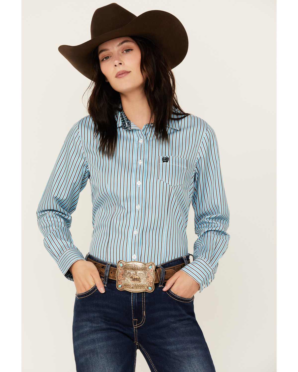 Cinch Women's Striped Long Sleeve Button-Down Western Core Shirt