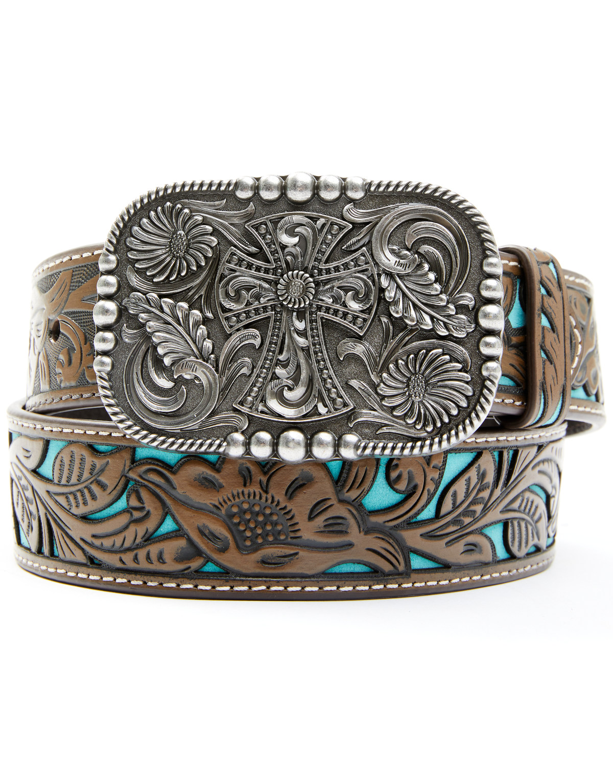 Shyanne Women's Tooled Cross Leather Belt