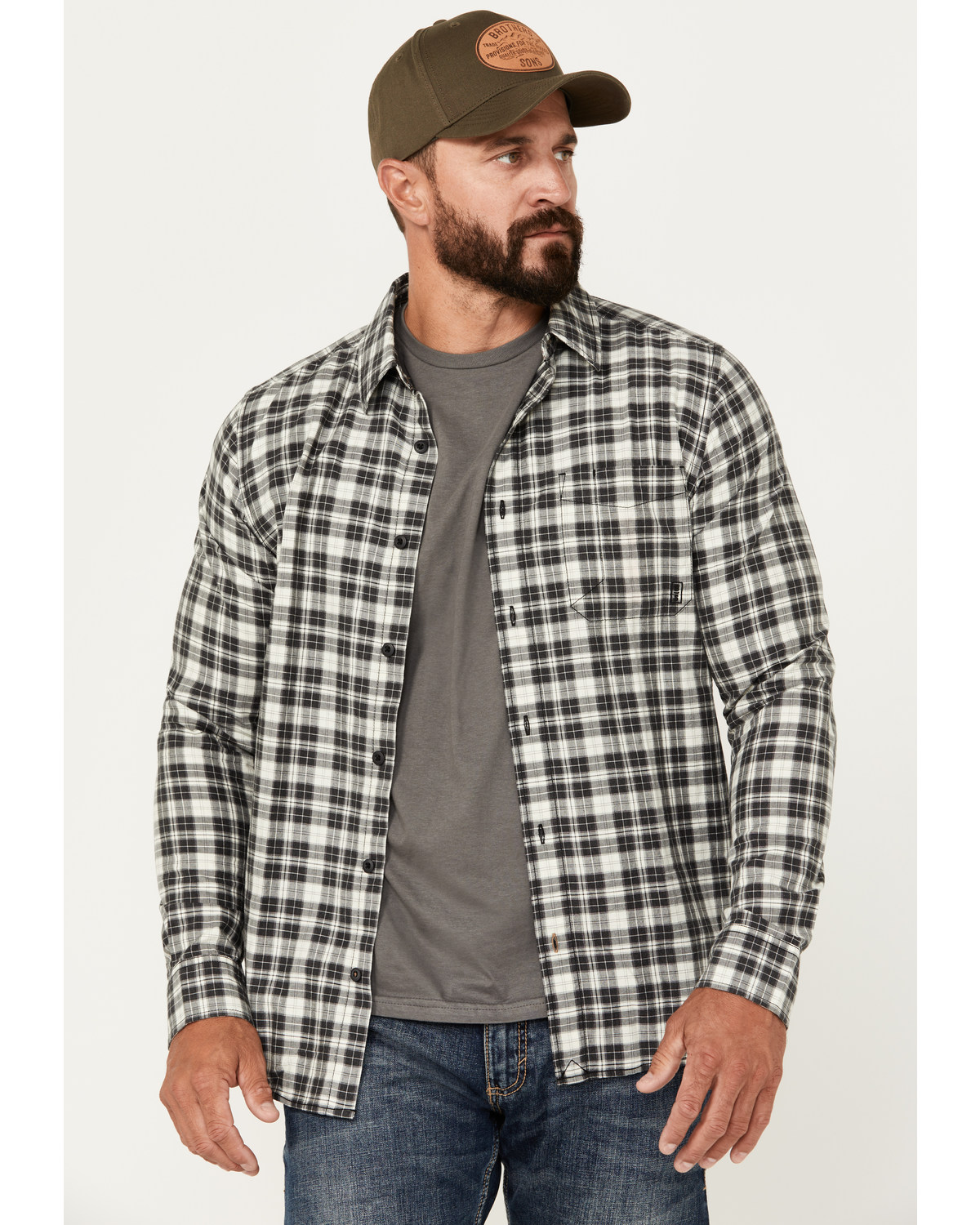 Brothers and Sons Men's Custer Herringbone Long Sleeve Button-Down Shirt