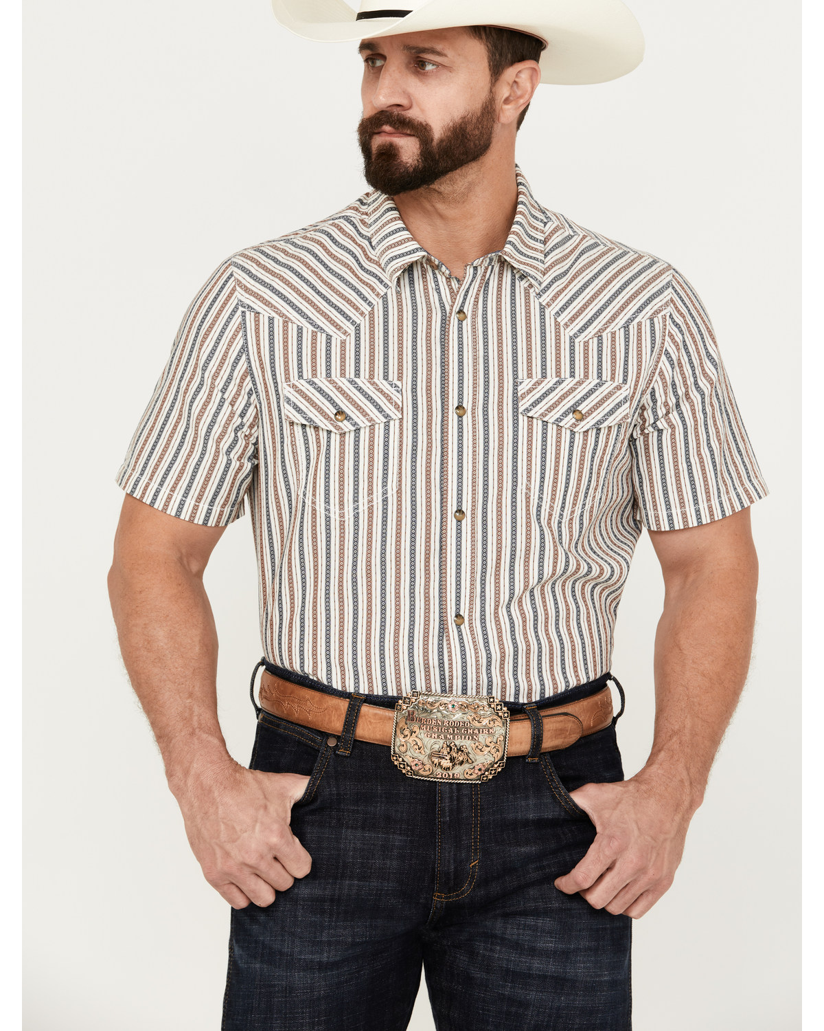 Cody James Men's Tie Down Striped Short Sleeve Western Snap Shirt