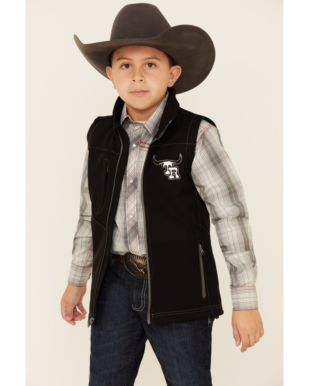 387110-664 Cowboy Hardware Boys' Team Roping Ranch Zip-Front Softshell Vest 