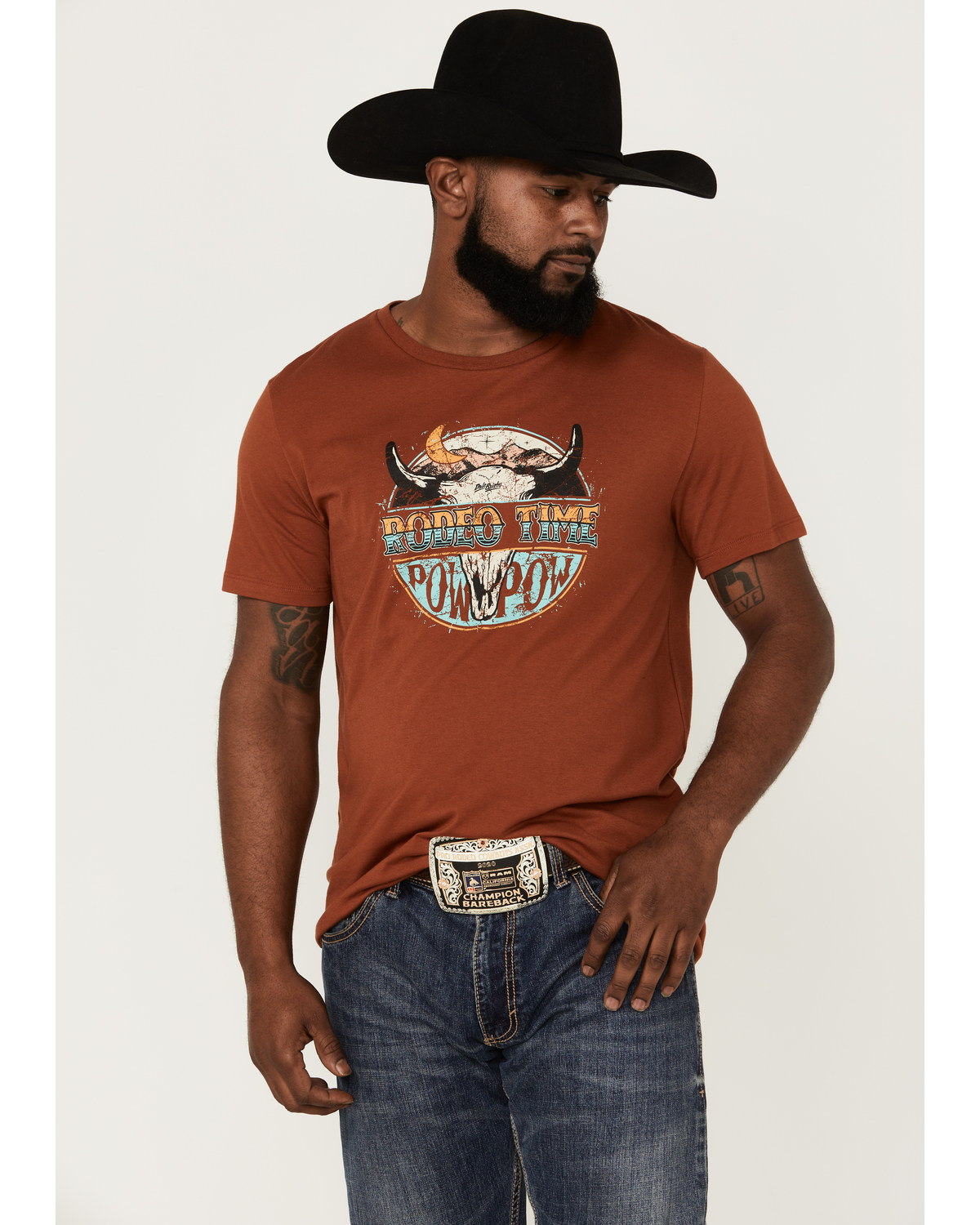 Dale Brisby Men's Rodeo Time Rust Steerhead Skull Graphic T-Shirt